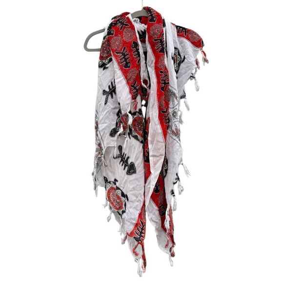 Beautiful Red White & Black Turtle & Fish Bone Scarf / Shawl Wrap - Picture 3 of 4